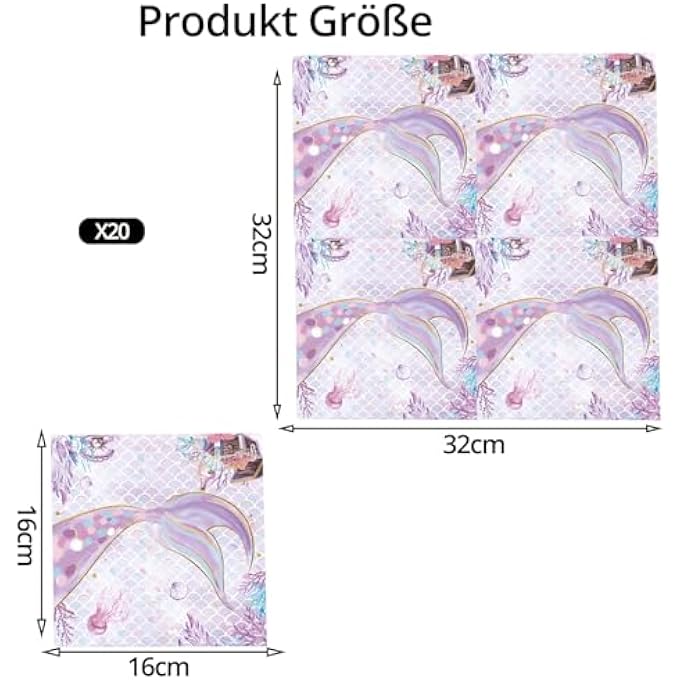 PACK OF 20 MERMAID BIRTHDAY DECORATION NAPKINS - Image 2